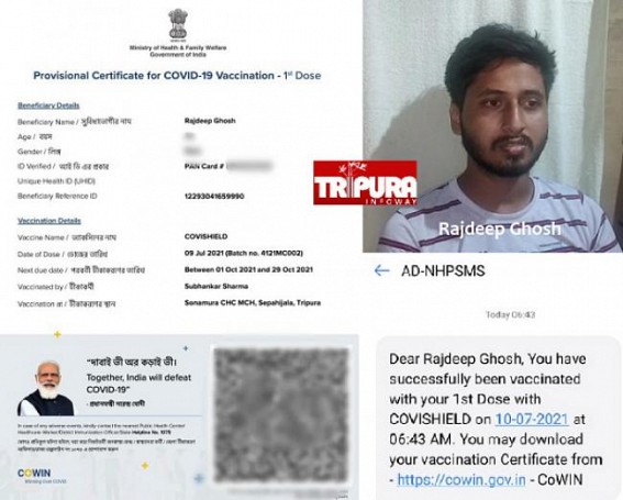JUMLA in Vaccination ? Tripura Youth gets 'Successfully Vaccinated' SMS, Certificate from Government's portal without getting the Vaccine JUMLA in Vaccination ? Tripura Youth gets 'Successfully Vaccinated' SMS, Certificate from Government's portal without getting the Vaccine